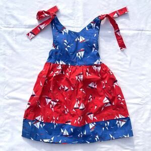 Vintage Ruth Scharf Dress Sailboats Girls 5 Red Blue Sleeveless Bow